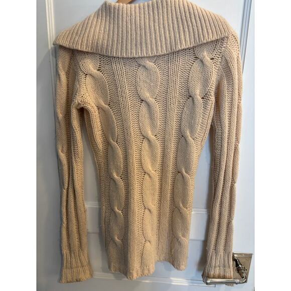 Tulle Size Small Beige Cable Knit Button Up Cardigan Wide Collar Vintage Look - Picture 2 of 4